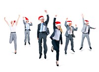 Group of Cheerful Business People Wearing Santa Hats