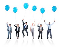 Playful Multiethnic Business People Holding Balloons