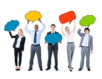 Business People Holding Colorful Speech Bubbles