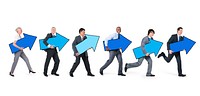 Business People with Arrow Sign Running Forward