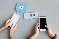 Hands Holding Mobile Phone Sending Heart Message Speech Bubble