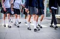 Group of girl students walking at school