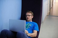 Caucasian man using computer laptop