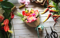 Flower bouquet decoration on wooden table