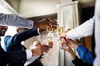 Group of Diverse People Clinking Wine Glasses Together Congratulations Celebration