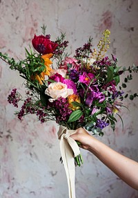 Peopl Hand Holding Beautiful Flowers Bouquet