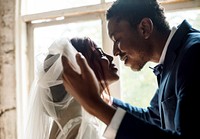 Newlywed African Descent Groom Open Bride Veil Wedding Celebration