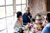 Newlywed Couple Cheerful Wedding Reception