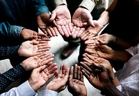 Group of diverse hands in a circle