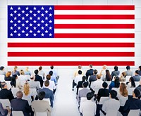 Group Of Business People Looking At The American Flag