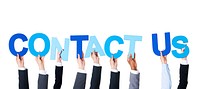 Multiethnic Business People Holding Contact Us