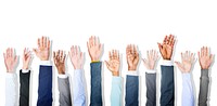Group of Diverse Business People's Hands Raised