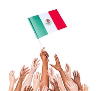 Multi-Ethnic Arms Raised for the Flag of Mexico