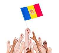 Multi-Ethnic Arms Raised for the Flag of Andorra