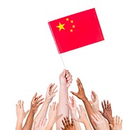 Multi-Ethnic Arms Raised for the Flag of China