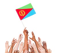 Group Of Multi-Ethnic People Reaching For And Holding The Flag Of Eritrea