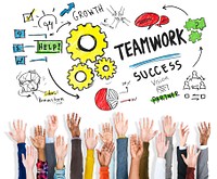 Teamwork Team Together Collaboration Hands Raised Volunteer Concept