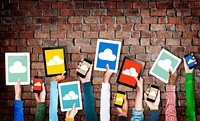 Hands Holding Digital Devices with Cloud Symbol