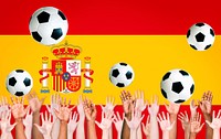 Raised Arms and Spanish Flag as a Background for World Cup