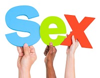 Diverse Hands Holding The Word Sex