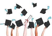 Group of Graduating Student's Hands Holding and Throwing Mortar Board