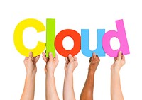 Multi-Ethnic Hands Holding Colorful Letters To Form Cloud