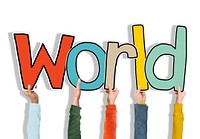 Group of Hands Holding Word World