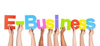 Diverse Hands Holding The Word E-Business