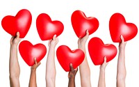 Multi-ethnic group of people's hand holding heart