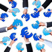 Group of Hands Holding European Currency Symbol