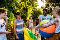 Group of diverse friends enjoying summer time together