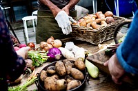 Variation of fresh organic vegetable on wooden table