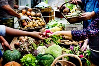 People buying fresh organic vegetable at the market