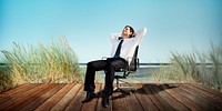 Businessman Relaxation Freedom Happiness Getaway Concept
