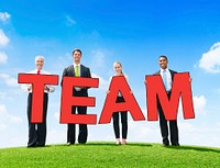 Business People Outdoors Holding Text Team