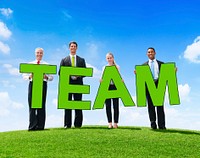 Business People Outdoors Holding Text Team
