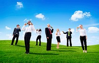 Business People Outdoors Talking Through Tin Can Phone