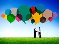 Business People Message Handshake Talking Communication Concept