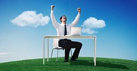 Businessman Celebration Happiness Success Freedom Concept