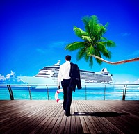 Businessman Walking Beach Freedom Relaxation Concept