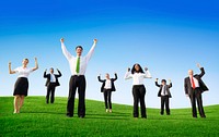 Multi-Ethnic Business People Arms Raised Outdoors