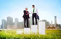 Two Business Men Shaking Hands Growth Outdoors Concept