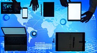 Digital devices on cyber space table