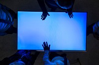 Hands on a blank cyber space table