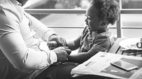 Black father enjoy precious time with his child together happiness grayscale