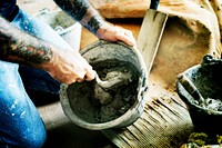 Handyman prepare cement use for construction