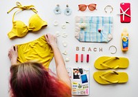 Flatlay of woman summer fashion for beach holiday
