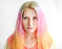 Caucasian woman with hair color dying starring