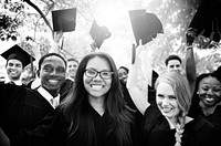 Greyscale diverse group of students graduating