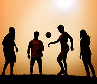 Sunset Soccer Friends Team Active Sport Concept
